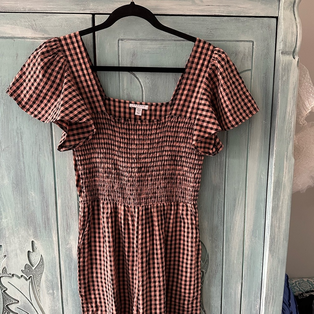 Topshop Pink and Black Gingham Smocked Top Jumper with pockets, size 8, $45 - Picture 6 of 6